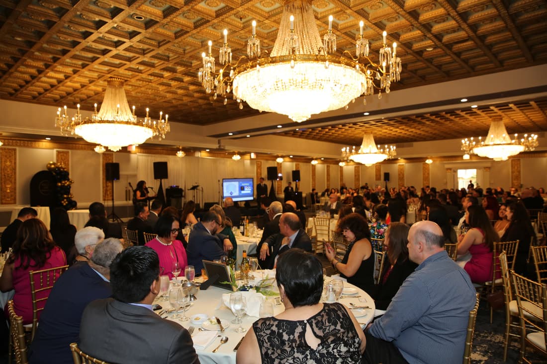 Guests celebrating at a wedding reception